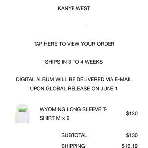 Kanye West Wyoming White Long Sleeve Tee (Sz. M)